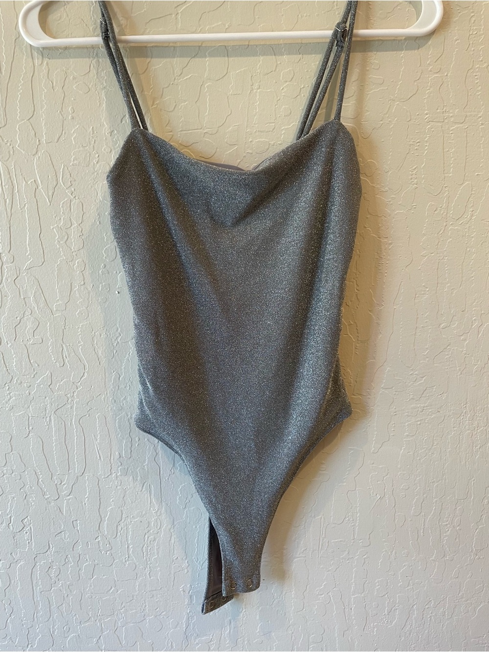 Forever 21 Silver Shimmer Cowl Neck Bodysuit